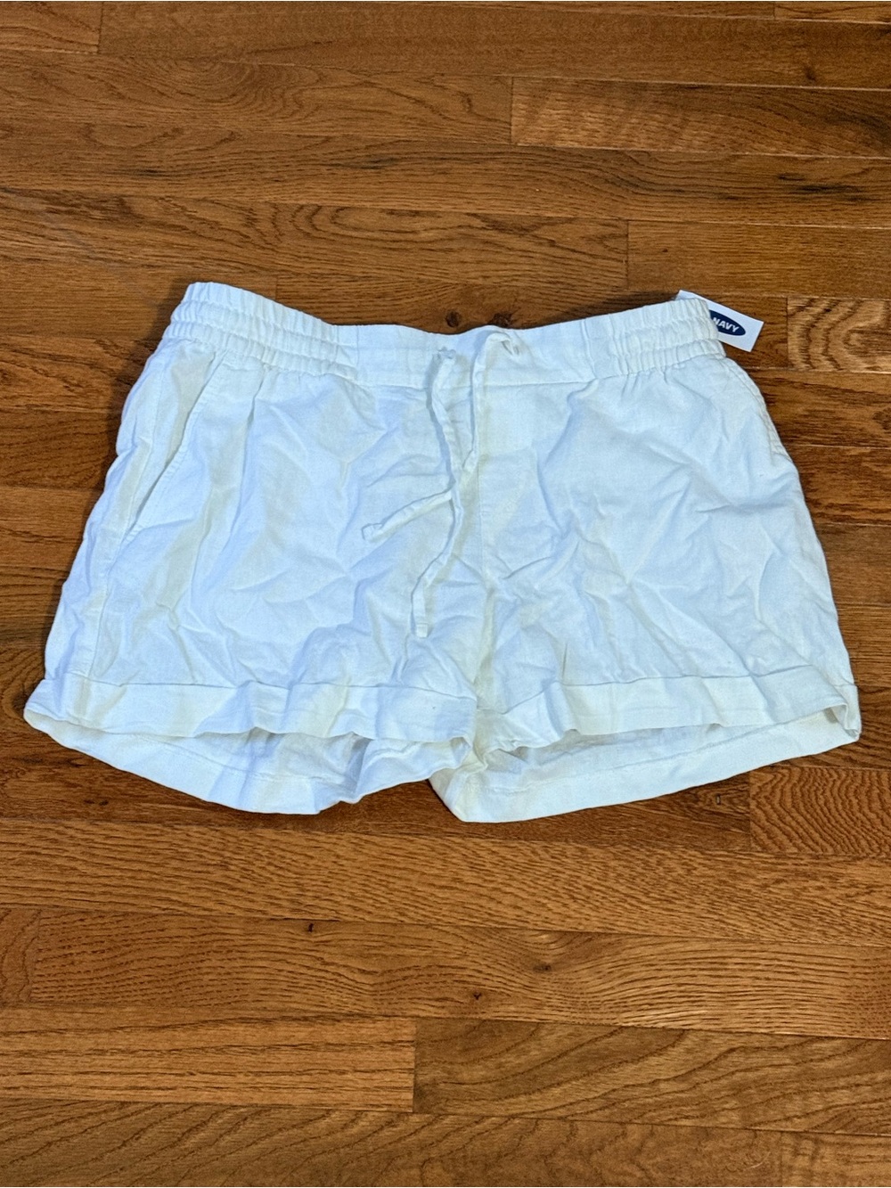 Old Navy White High-Waist Drawstring Linen-Blend Shorts